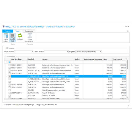 Subiekt GT - Generator kodów kreskowych