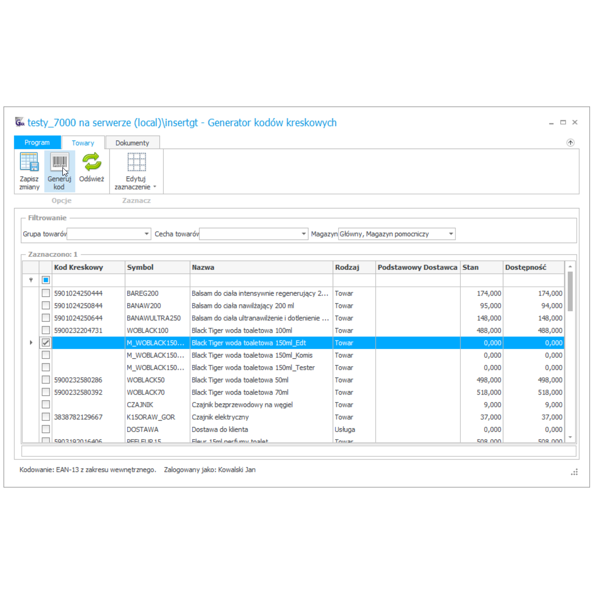 Subiekt GT - Generator kodów kreskowych