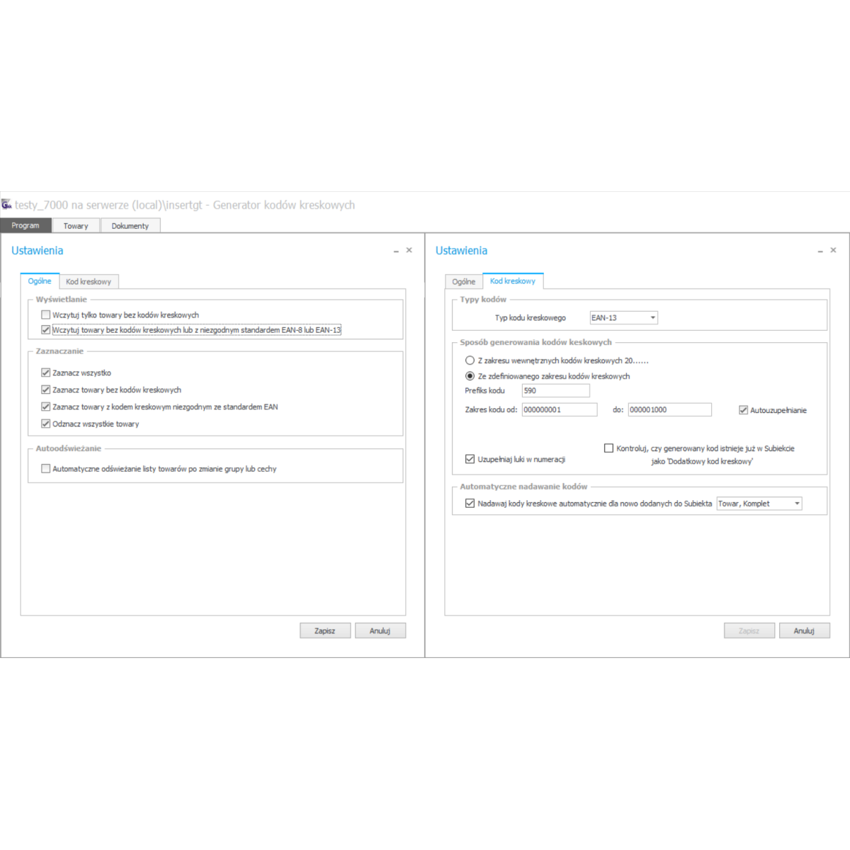 Subiekt GT - Generator kodów kreskowych
