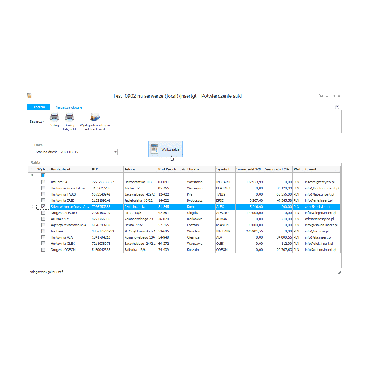 Subiekt GT -  Potwierdzenie sald