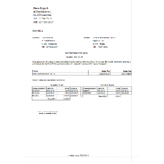 Subiekt GT -  Potwierdzenie sald
