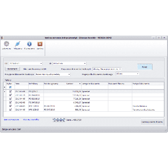 Subiekt GT - Zbiorcze korekty