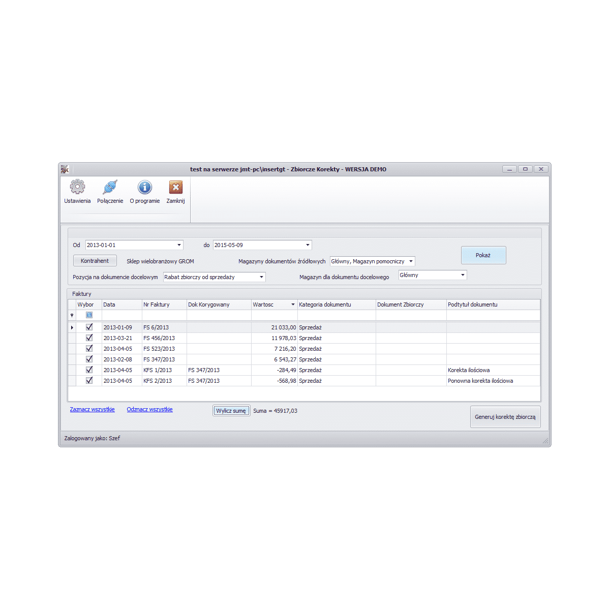 Subiekt GT - Zbiorcze korekty