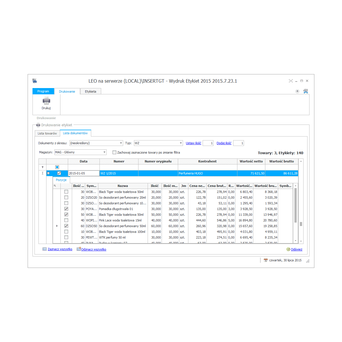 Subiekt GT - Wydruk etykiet
