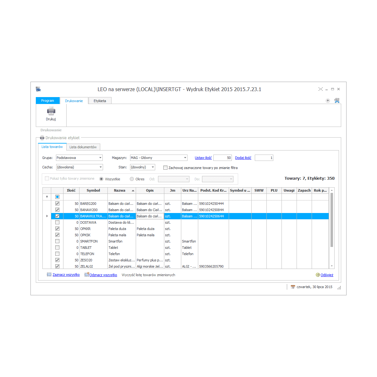 Subiekt GT - Wydruk etykiet
