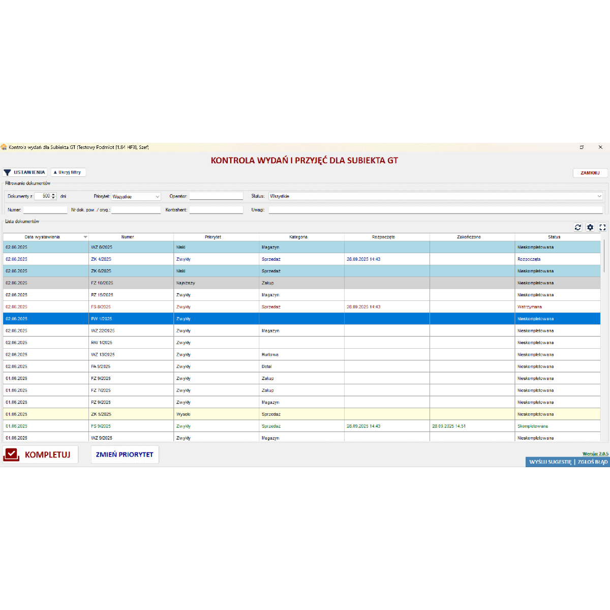 Subiekt GT - Kontrola Wydań