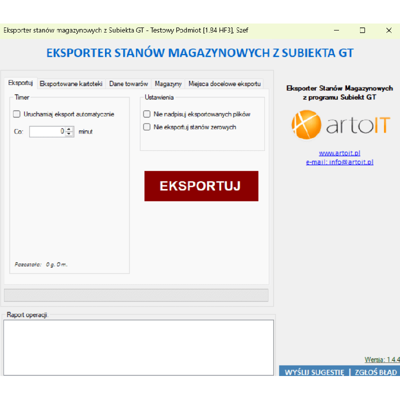 Subiekt GT - Eksporter Stanów Magazynowych