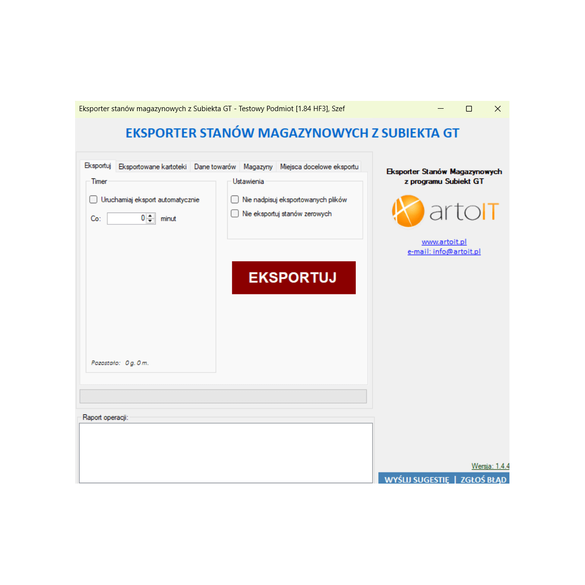 Subiekt GT - Eksporter Stanów Magazynowych