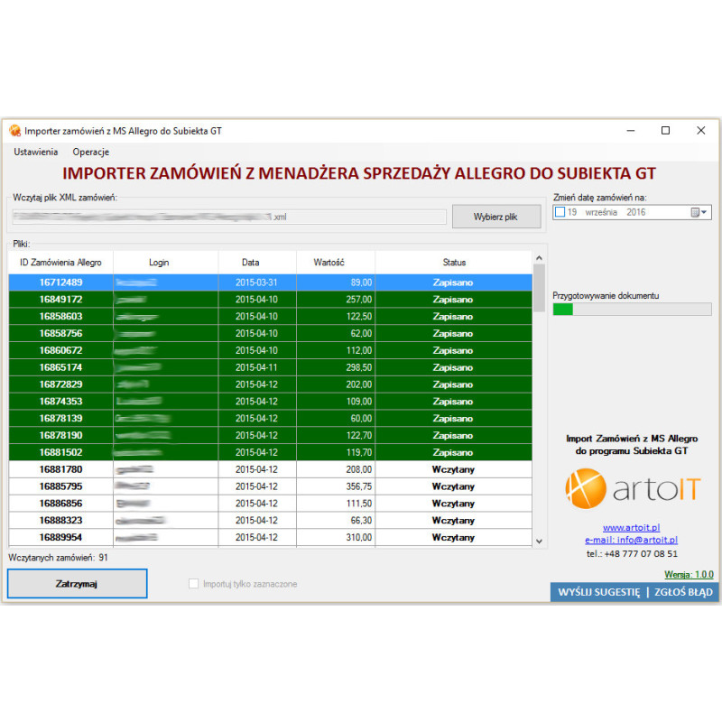 Subiekt GT - Importer Zamówień z MS Allegro