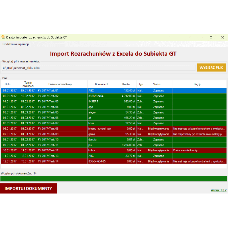 Subiekt GT - Importer Rozrachunków z Excela