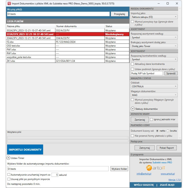 Subiekt nexo PRO - Importer Faktur i Zamówień z XML