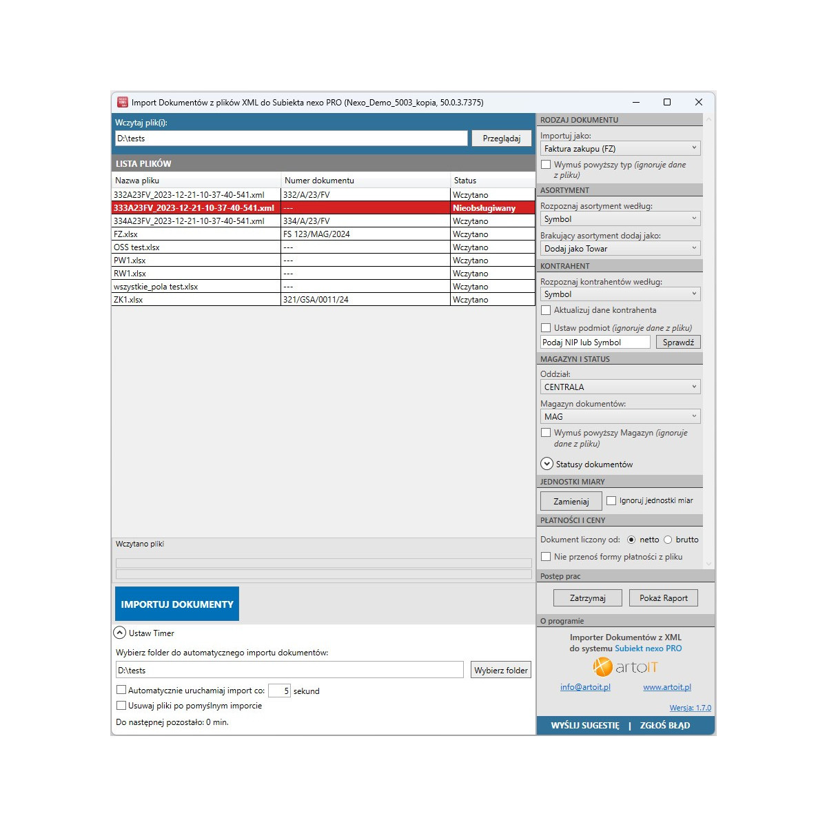 Subiekt nexo PRO - Importer Faktur i Zamówień z XML
