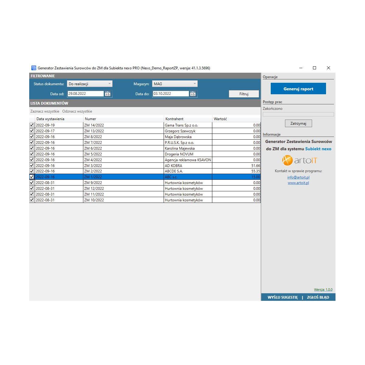 Subiekt nexo PRO - Sumowanie Materiałów z Wielu ZM