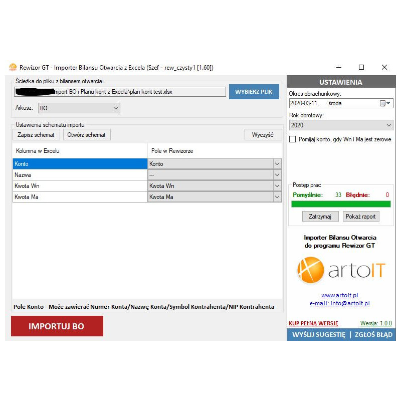 Rewizor GT - Importer Planu Kont i Bilansu Otwarcia