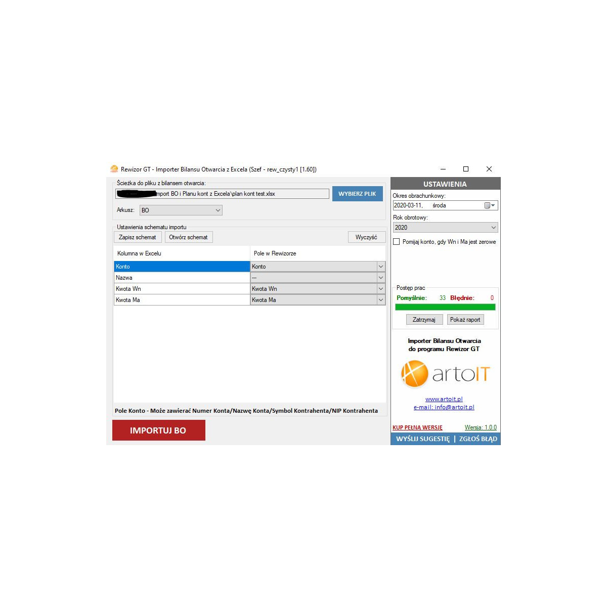Rewizor GT - Importer Planu Kont i Bilansu Otwarcia