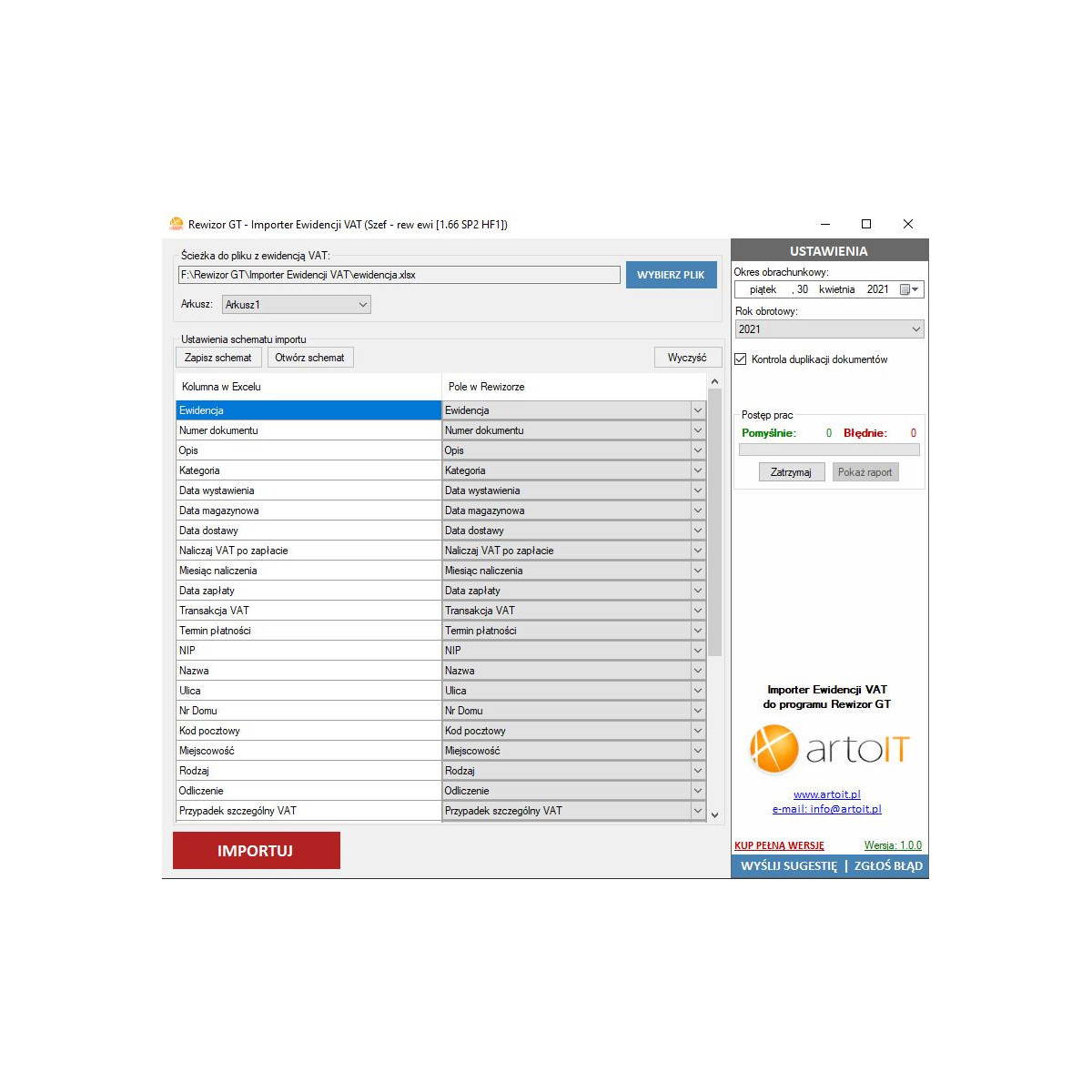 Rewizor GT - Importer Ewidencji VAT